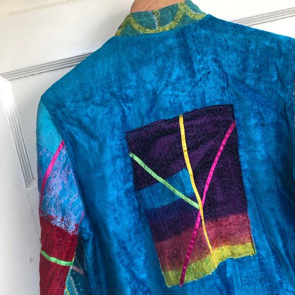 Parisian Works 90s Y2K Patchwork Art To Wear Shirt Jacket Shacket Small Hippie - Picture 6 of 13